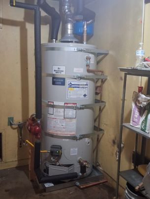 A newly installed commercial water heater in Sacramento